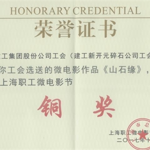 湖州九游会J9官网 首届上海职工微电影节铜奖