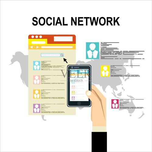 社会网络向量概念.平面设计插图的网站信息图设计.通信系统与技术.插